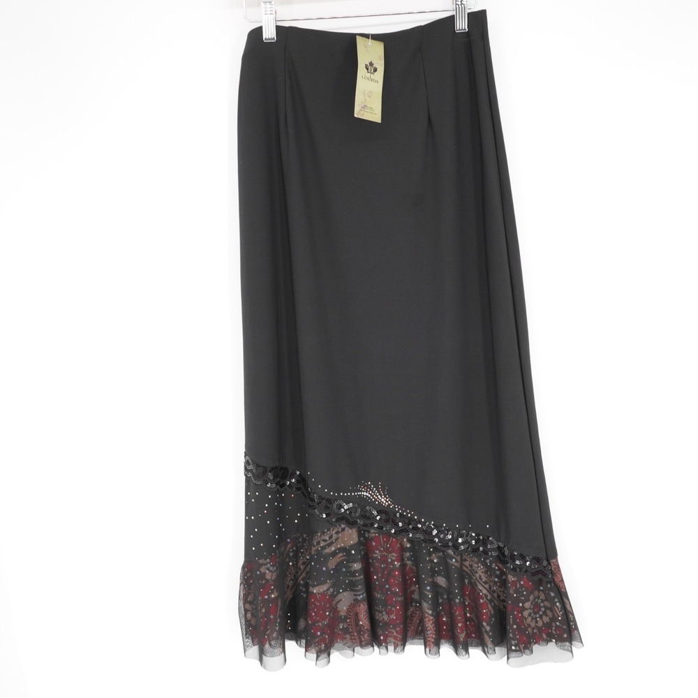 Vintage Louida Whimsigoth Midi Skirt Womens S Black Mesh Sequin Trim Goth Witchy